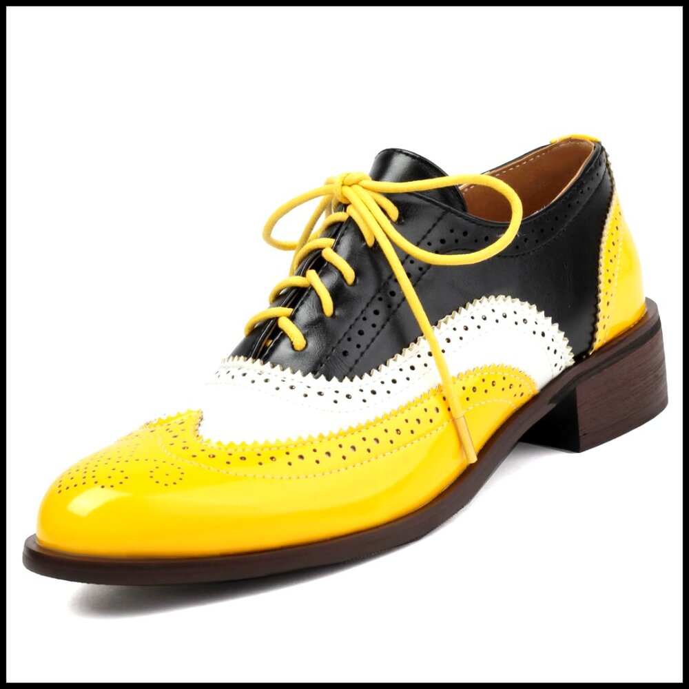 Patent Leather Oxfords Lace-Up Wingtip Brogues Plus Size Vintage Dress Shoes